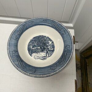 VINTAGE ROYAL CHINA CURRIER AND IVES BLUE "HOME, SWEET HOME" 10" SERVING BOWL